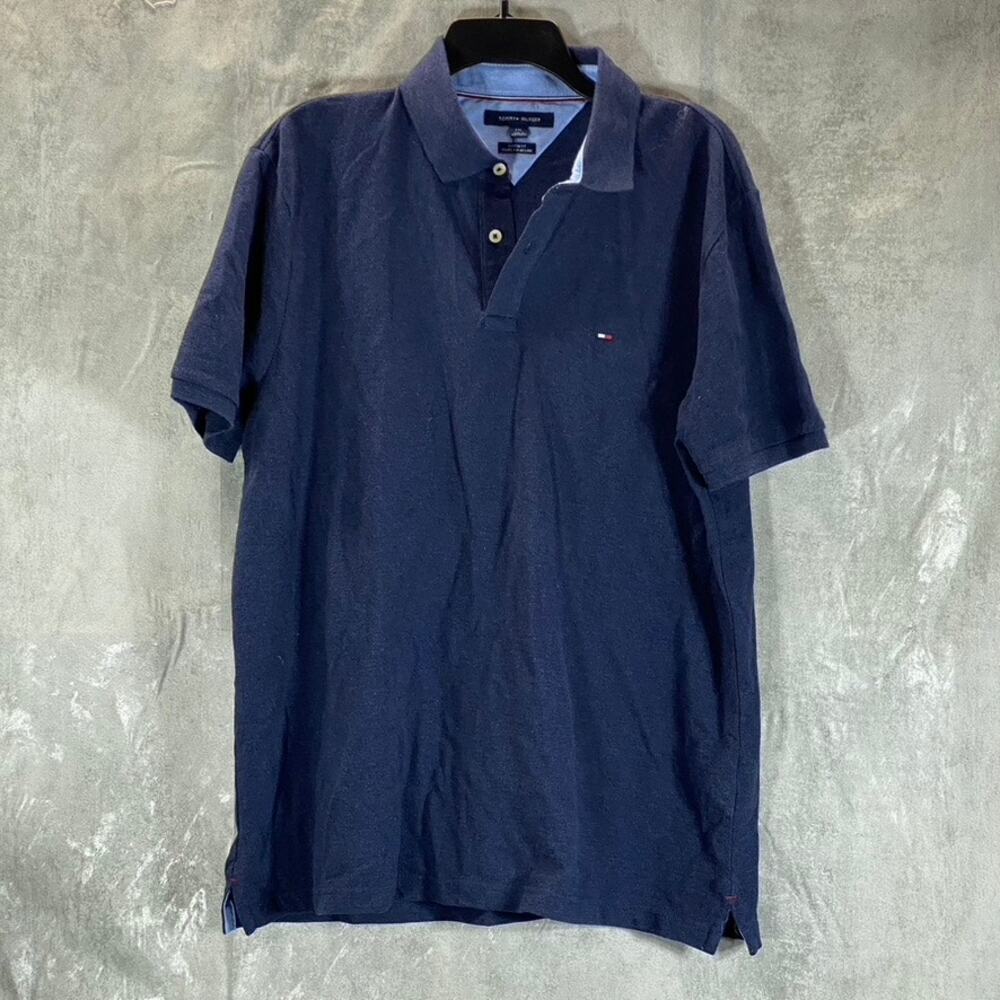 TOMMY HILFIGER Men's Navy Custom-Fit Two-Button Polo Shirt SZ L